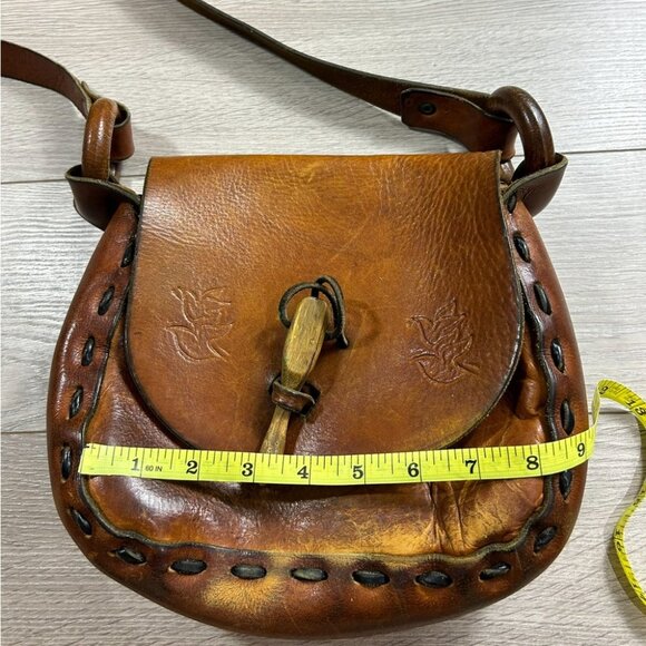 Vintage Leather Hand Tooled Western Style Saddle Shoulder Bag Purse - Picture 12 of 13